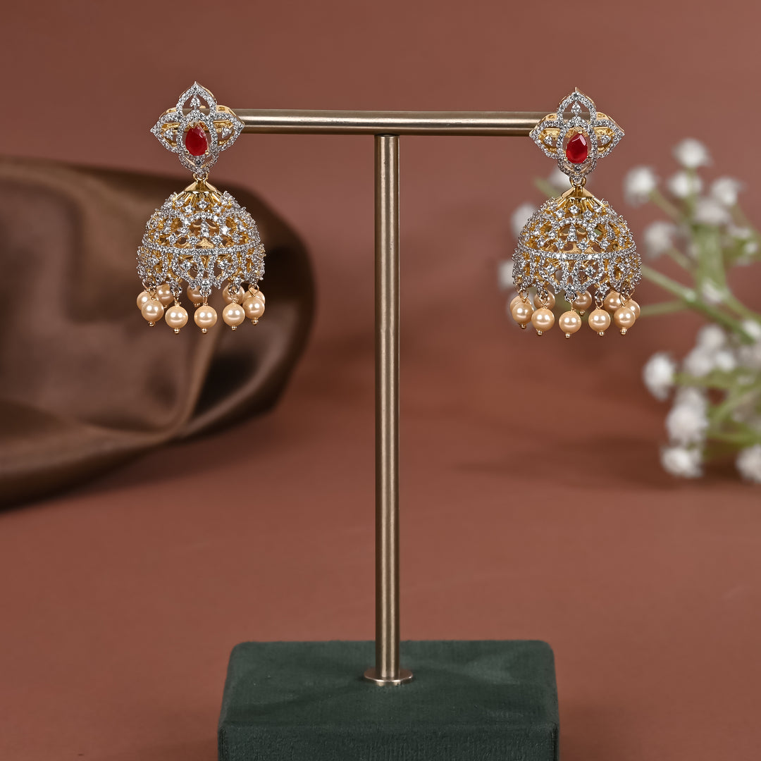Hriday collection of 92.5 silver jhumka earrings with CZ stones, intricate  design for bridal and festive wear by Sri fine jewellery, Hyderabad.
(https://www.srifinejewellery.com)