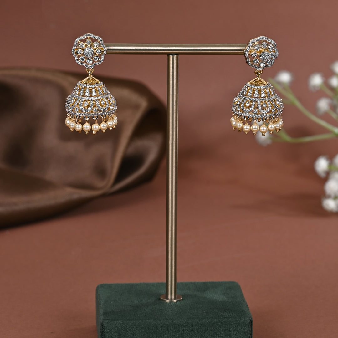 Hriday collection of 92.5 silver jhumka earrings with CZ stones, intricate  design for bridal and festive wear by Sri fine jewellery, Hyderabad.
(https://www.srifinejewellery.com)