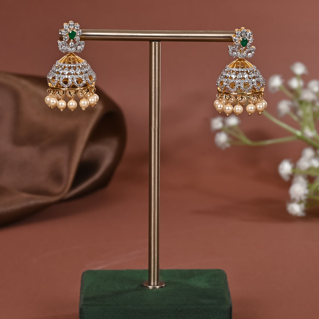 CZ Silver Jhumka Earrings