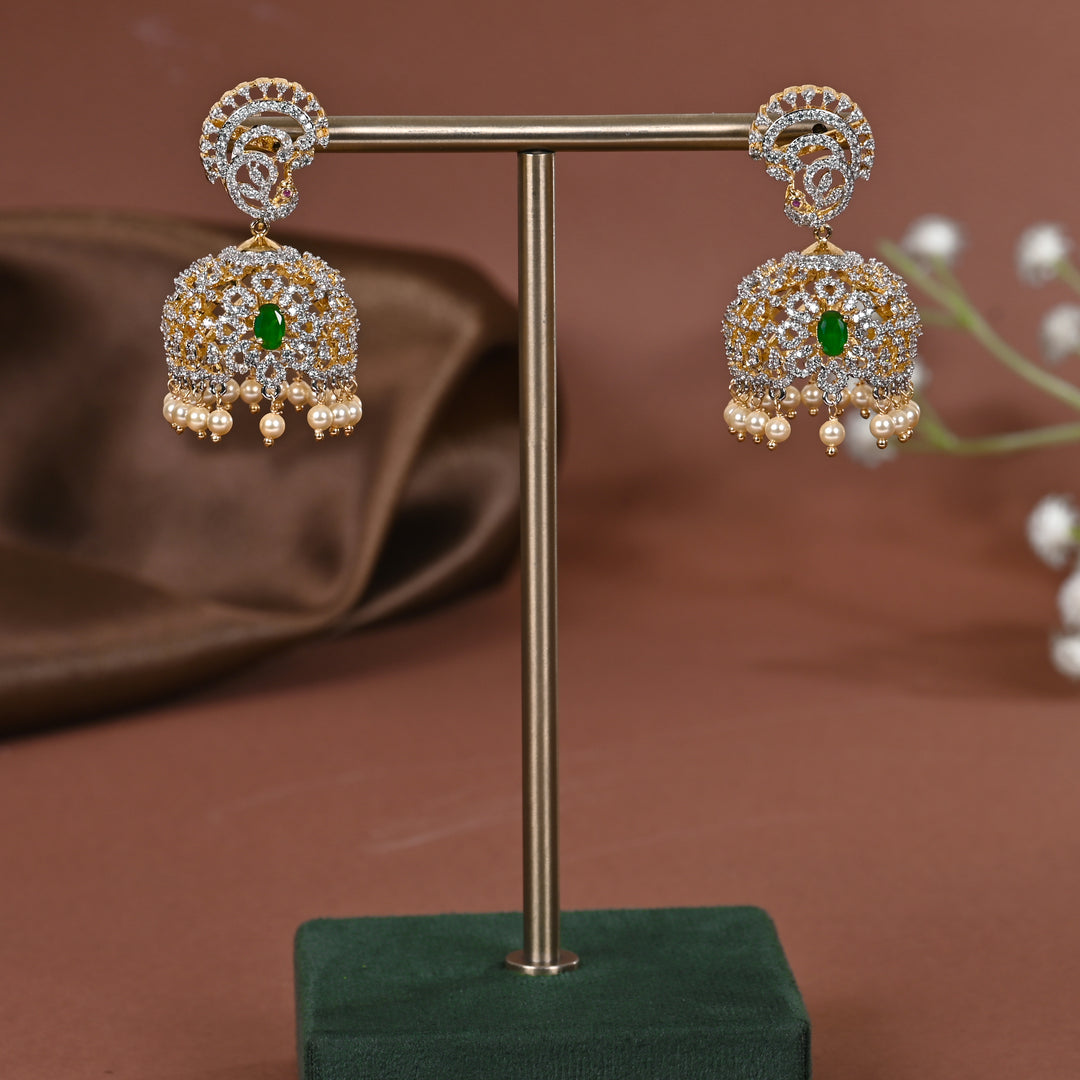 Hriday collection of 92.5 silver jhumka earrings with CZ stones, intricate  design for bridal and festive wear by Sri fine jewellery, Hyderabad.
(https://www.srifinejewellery.com)