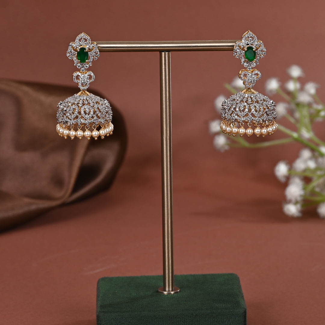 CZ Silver Jhumka Earrings