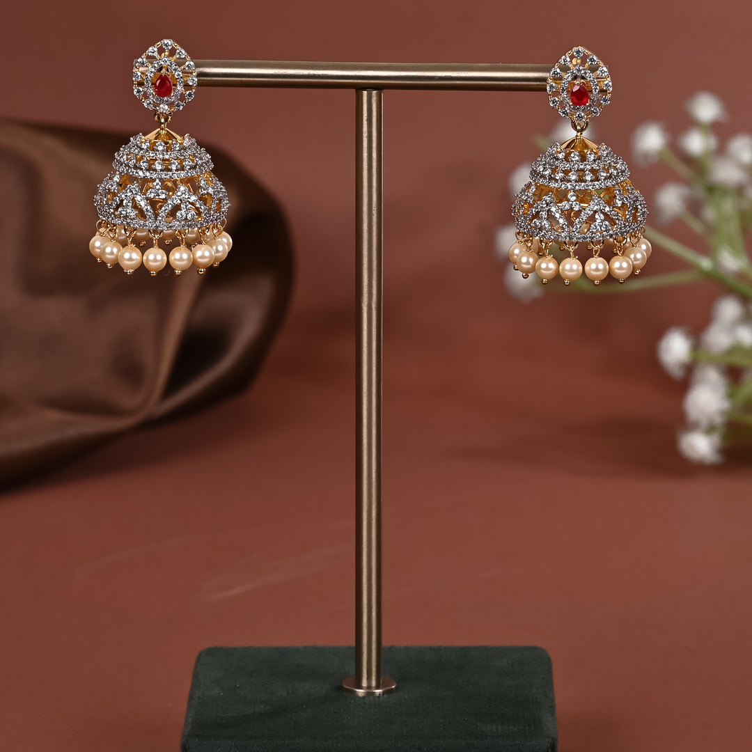 Hriday collection of 92.5 silver jhumka earrings with CZ stones, intricate  design for bridal and festive wear by Sri fine jewellery, Hyderabad.
(https://www.srifinejewellery.com)