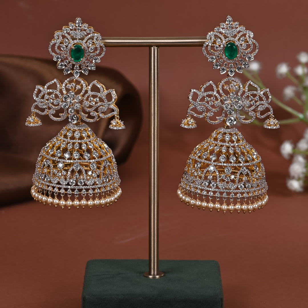 Hriday collection of 92.5 silver jhumka earrings with CZ stones, intricate  design for bridal and festive wear by Sri fine jewellery, Hyderabad.
(https://www.srifinejewellery.com)