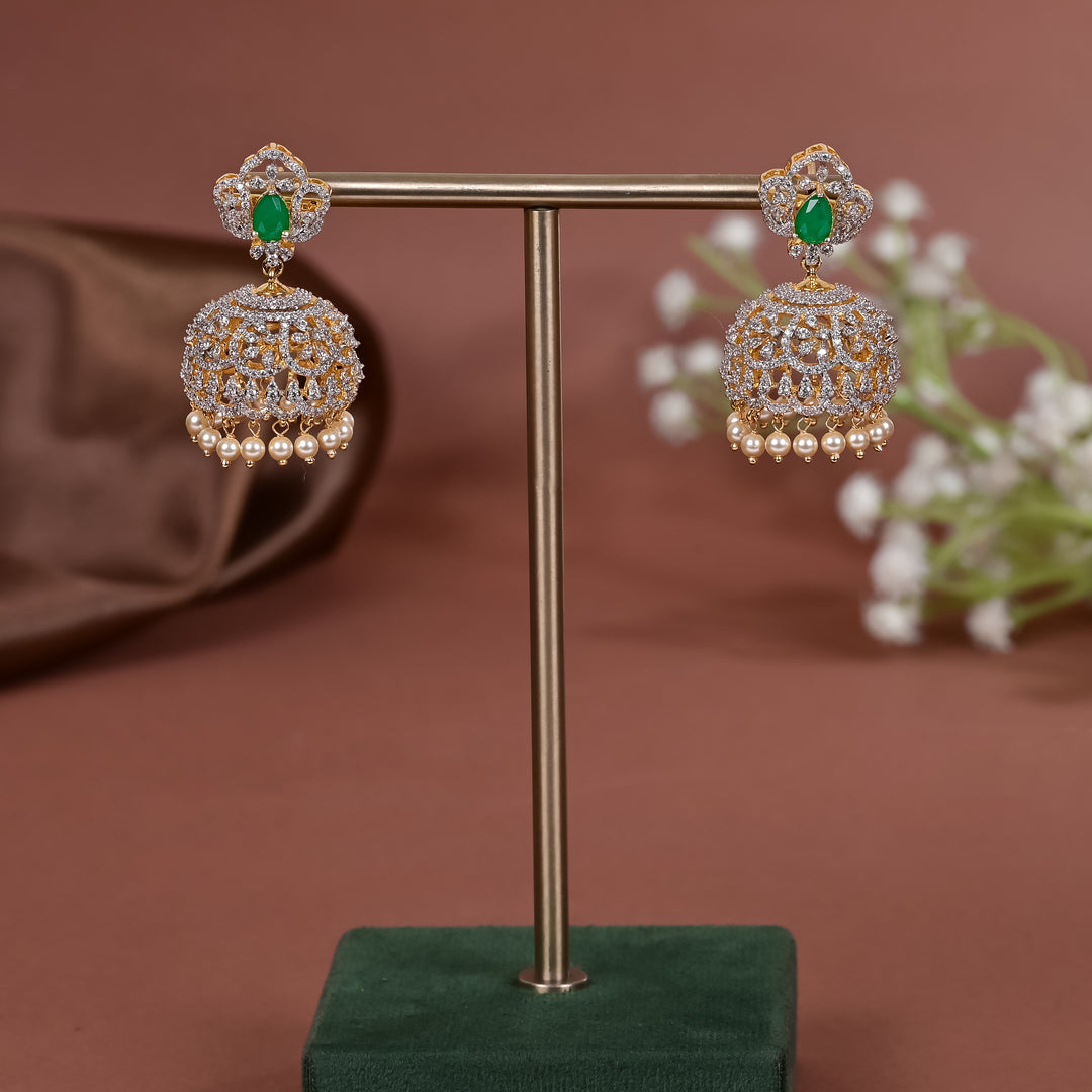 Hriday collection of 92.5 silver jhumka earrings with CZ stones, intricate  design for bridal and festive wear by Sri fine jewellery, Hyderabad.
(https://www.srifinejewellery.com)