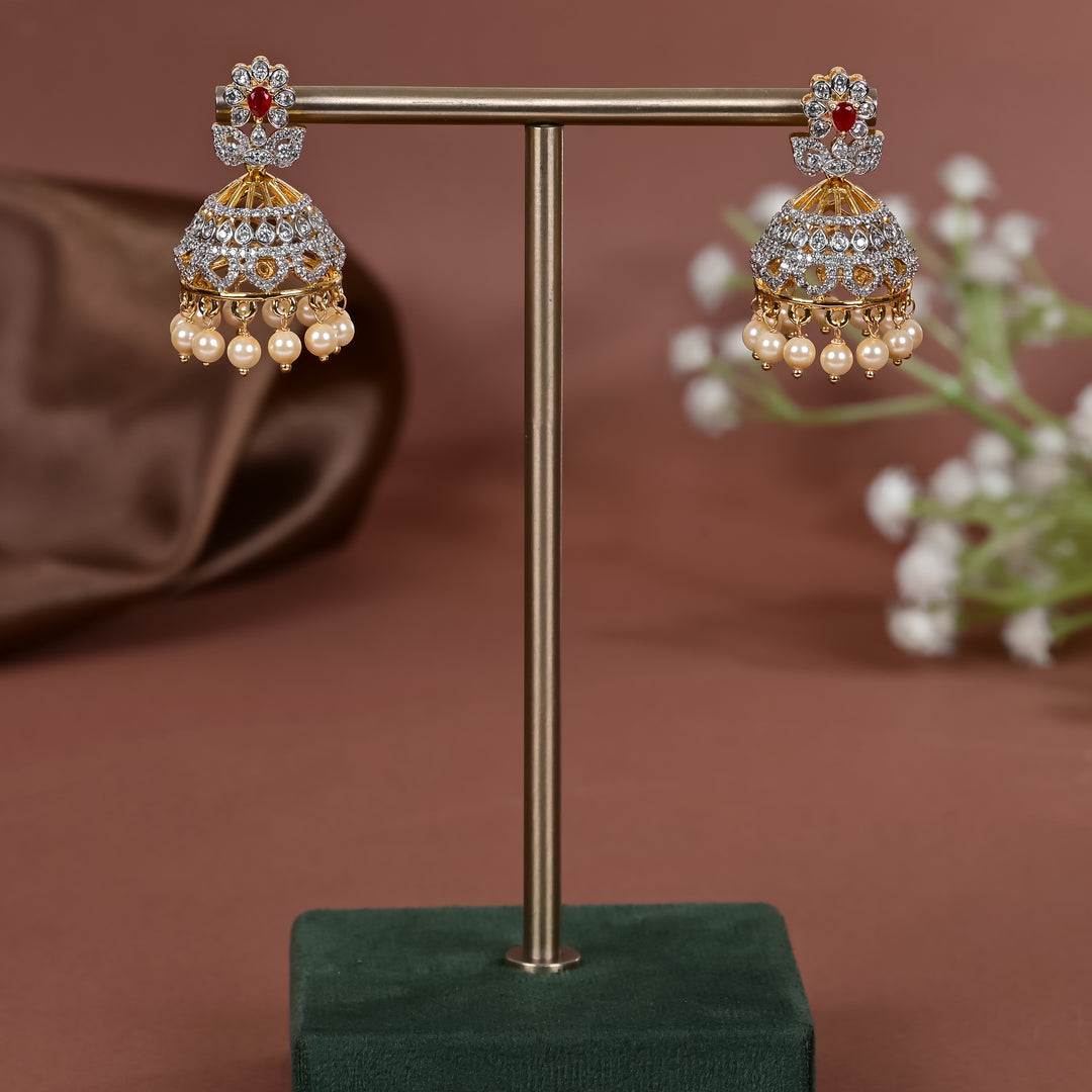 Hriday collection of 92.5 silver jhumka earrings with CZ stones, intricate  design for bridal and festive wear by Sri fine jewellery, Hyderabad.
(https://www.srifinejewellery.com)