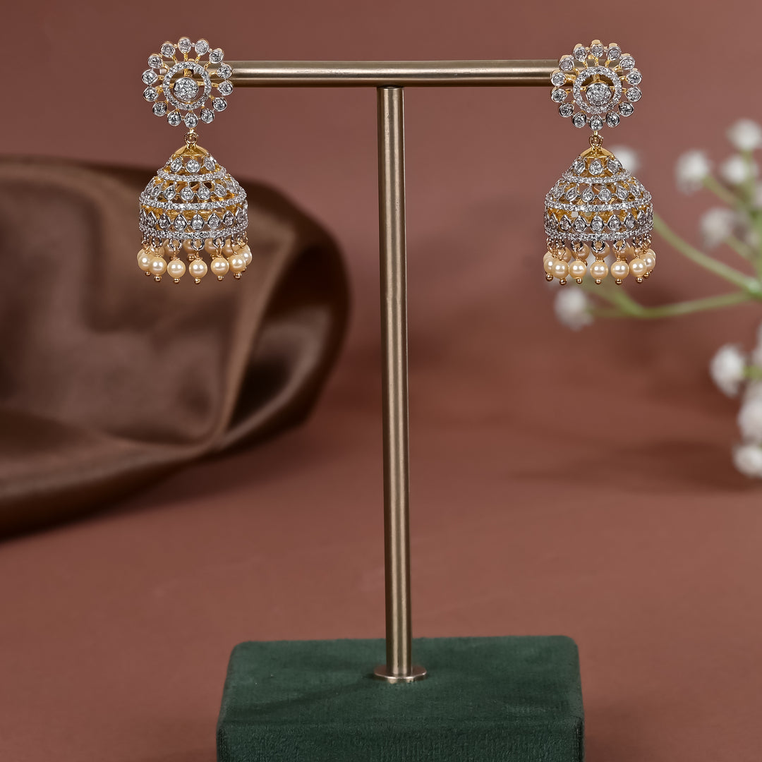 Hriday collection of 92.5 silver jhumka earrings with CZ stones, intricate  design for bridal and festive wear by Sri fine jewellery, Hyderabad.
(https://www.srifinejewellery.com)