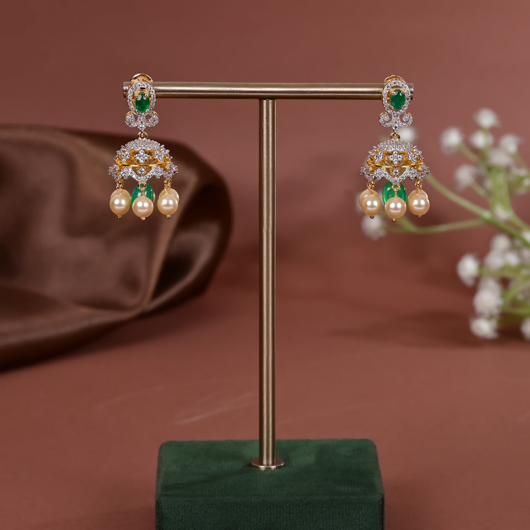 Hriday collection of 92.5 silver jhumka earrings with CZ stones, intricate  design for bridal and festive wear by Sri fine jewellery, Hyderabad.
(https://www.srifinejewellery.com)