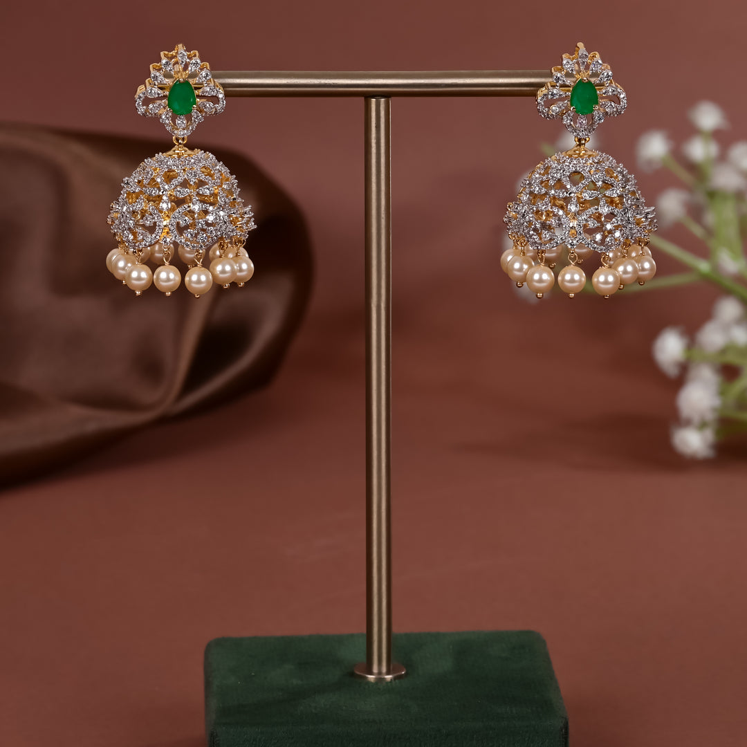 Hriday collection of 92.5 silver jhumka earrings with CZ stones, intricate  design for bridal and festive wear by Sri fine jewellery, Hyderabad.
(https://www.srifinejewellery.com)