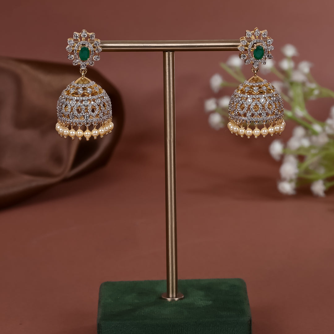 Hriday collection of 92.5 silver jhumka earrings with CZ stones, intricate  design for bridal and festive wear by Sri fine jewellery, Hyderabad.
(https://www.srifinejewellery.com)