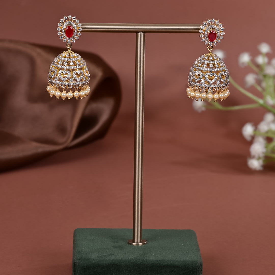Hriday collection of 92.5 silver jhumka earrings with CZ stones, intricate  design for bridal and festive wear by Sri fine jewellery, Hyderabad.
(https://www.srifinejewellery.com)