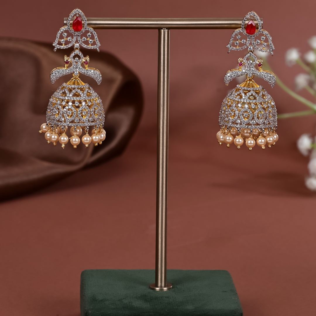 Hriday collection of 92.5 silver jhumka earrings with CZ stones, intricate  design for bridal and festive wear by Sri fine jewellery, Hyderabad.
(https://www.srifinejewellery.com)