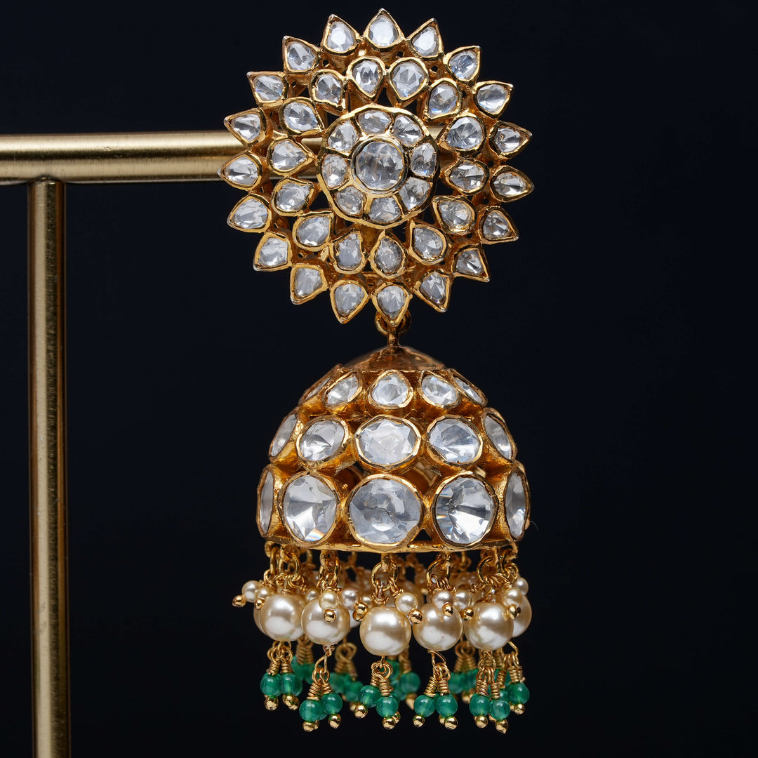 Premium 92.5 silver moissanite jhumka earrings with pearl drops, antique finish, and intricate handcrafted detailing by Sri Fine Jewellery, Hyderabad
(https://www.srifinejewellery.com)