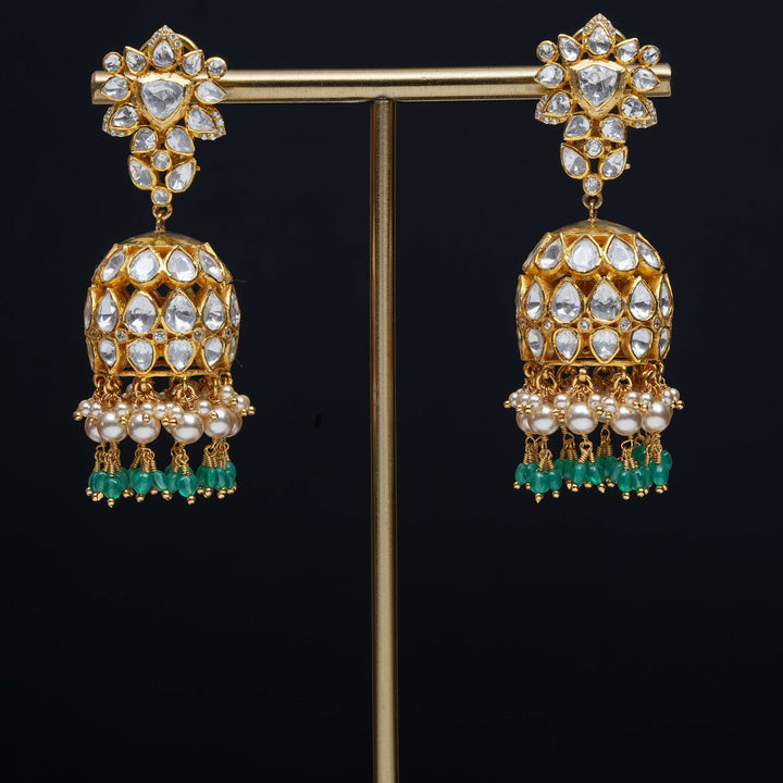 Premium 92.5 silver moissanite jhumka earrings with pearl drops, antique finish, and intricate handcrafted detailing by Sri Fine Jewellery, Hyderabad
(https://www.srifinejewellery.com)