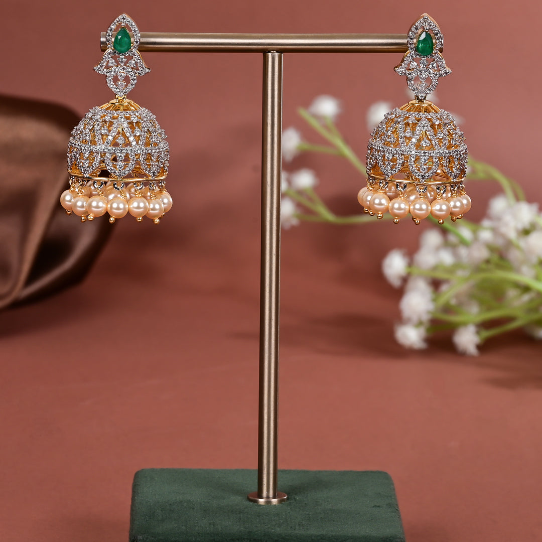 Hriday collection of 92.5 silver jhumka earrings with CZ stones, intricate  design for bridal and festive wear by Sri fine jewellery, Hyderabad.
(https://www.srifinejewellery.com)