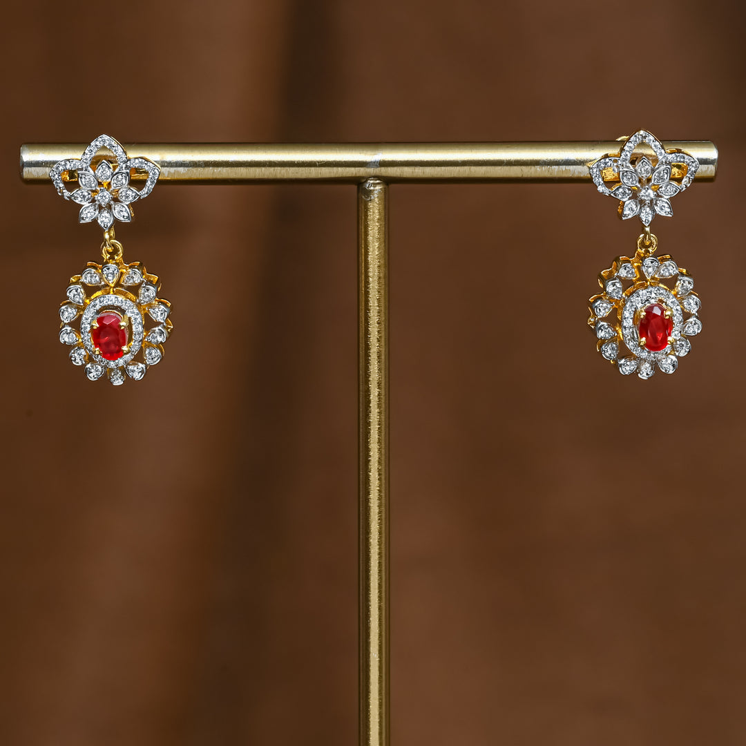 Full view of premium 92.5 silver cz ruby earrings with intricate detailing by Sri Fine Jewellery, Hyderabad (https://srifinejewellery.com)