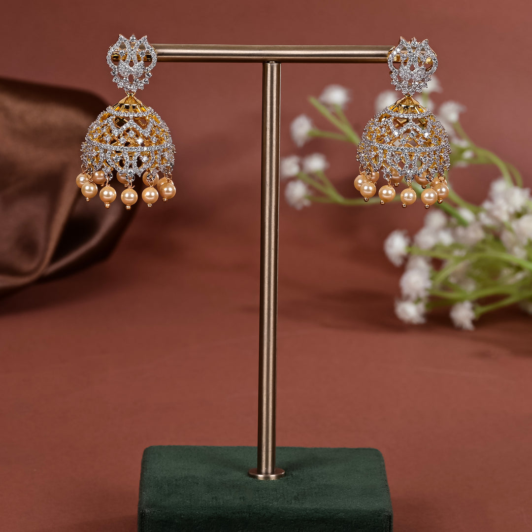 Hriday collection of 92.5 silver jhumka earrings with CZ stones, intricate  design for bridal and festive wear by Sri fine jewellery, Hyderabad.
(https://www.srifinejewellery.com)