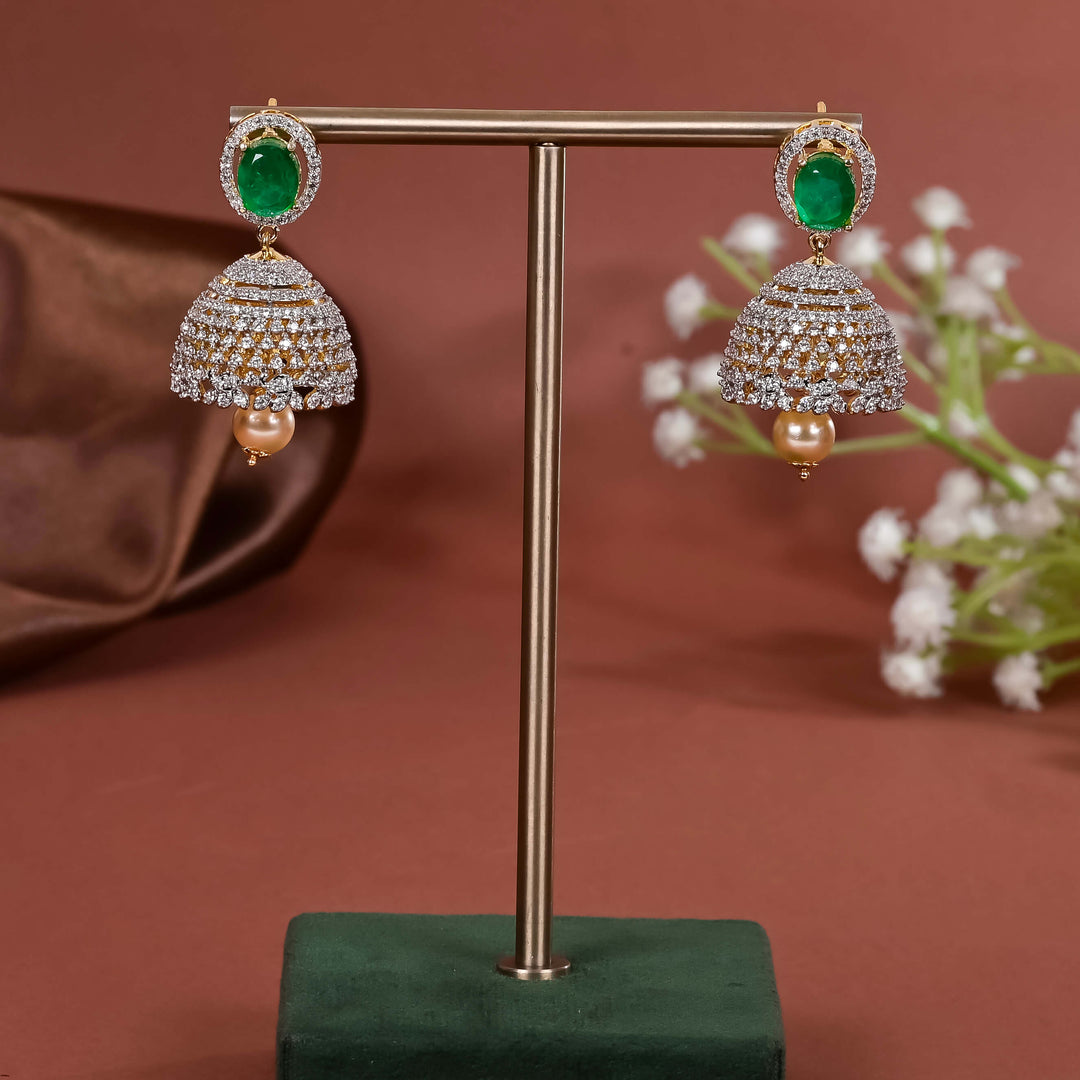 Hriday collection of 92.5 silver jhumka earrings with CZ stones, intricate  design for bridal and festive wear by Sri fine jewellery, Hyderabad.
(https://www.srifinejewellery.com)