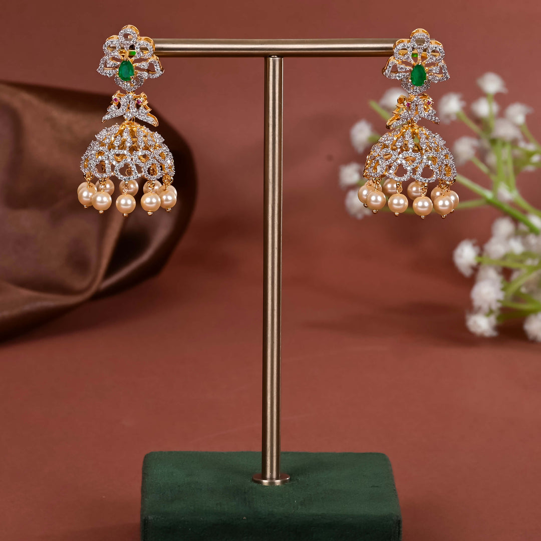 Hriday collection of 92.5 silver jhumka earrings with CZ stones, intricate  design for bridal and festive wear by Sri fine jewellery, Hyderabad.
(https://www.srifinejewellery.com)