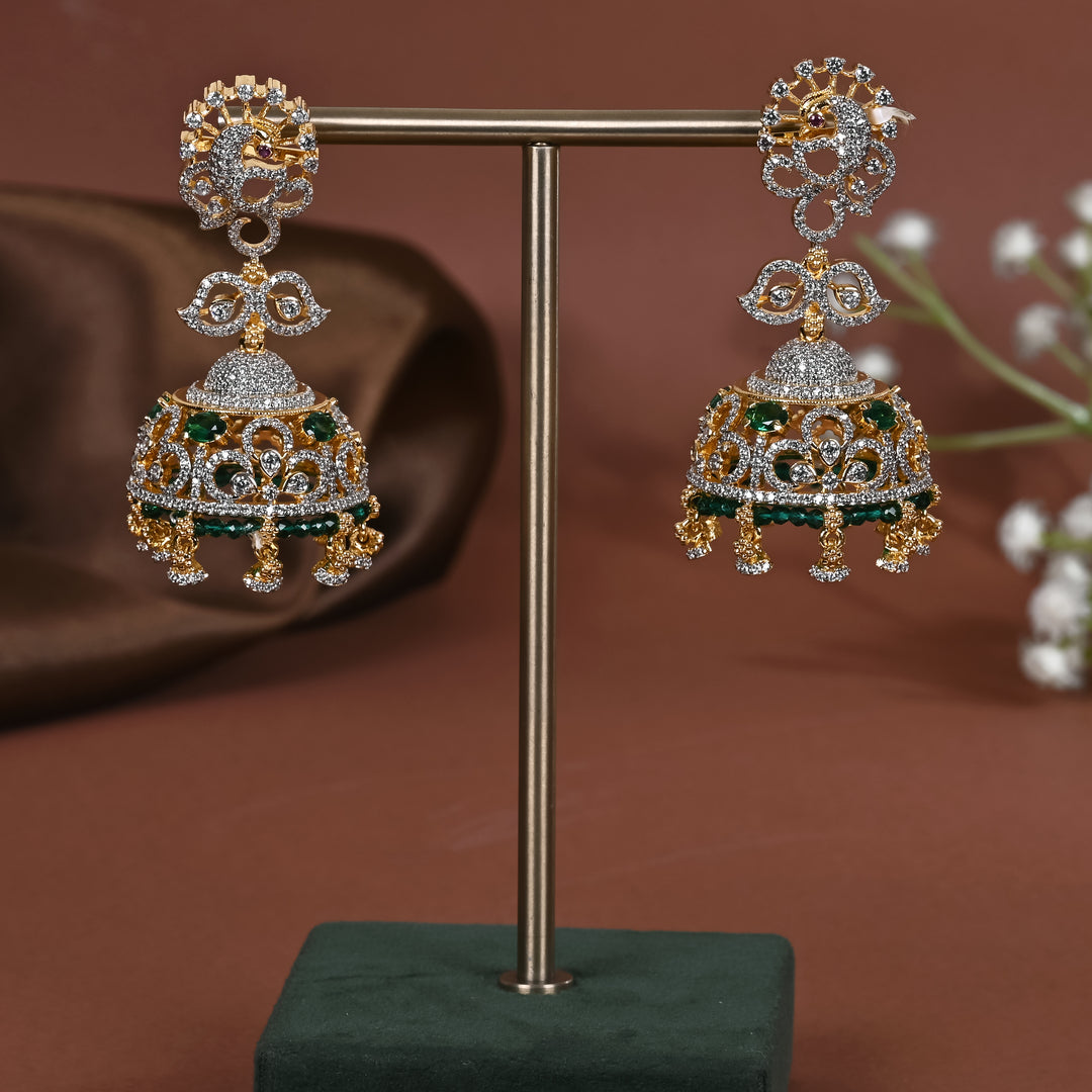 Hriday collection of 92.5 silver jhumka earrings with CZ stones, intricate  design for bridal and festive wear by Sri fine jewellery, Hyderabad.
(https://www.srifinejewellery.com)