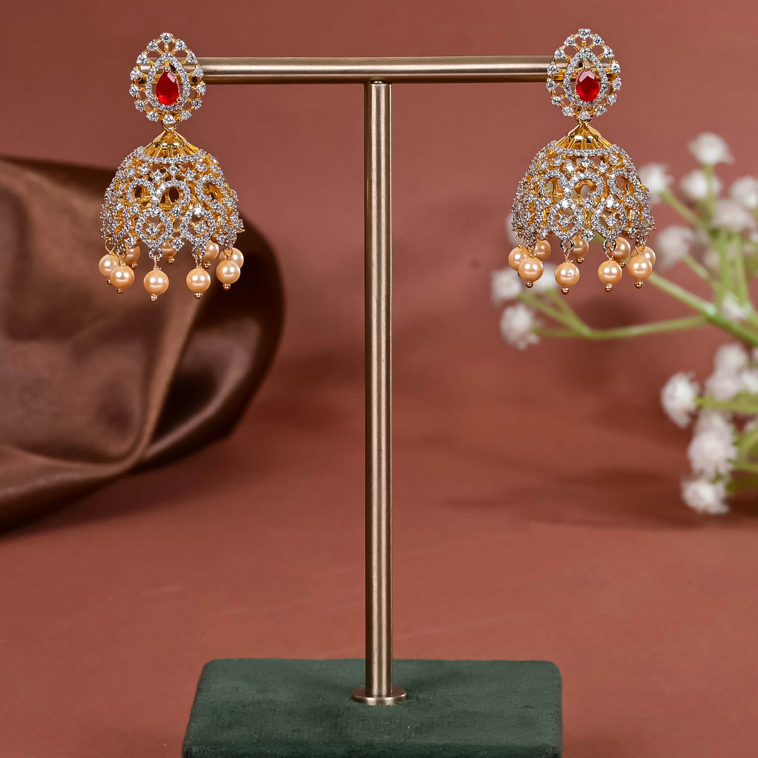 Hriday collection of 92.5 silver jhumka earrings with CZ stones, intricate  design for bridal and festive wear by Sri fine jewellery, Hyderabad.
(https://www.srifinejewellery.com)