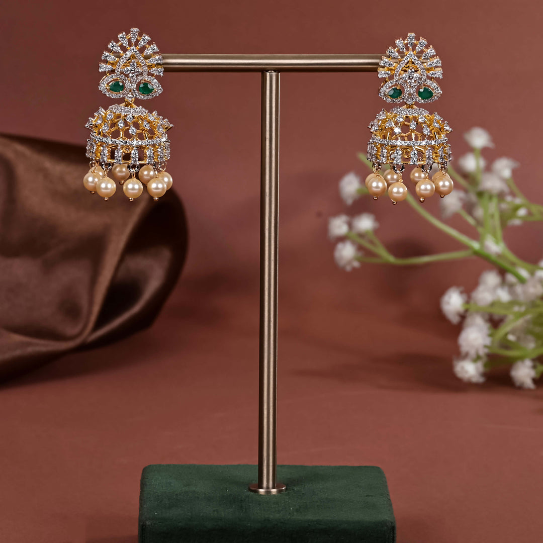 Hriday collection of 92.5 silver jhumka earrings with CZ stones, intricate  design for bridal and festive wear by Sri fine jewellery, Hyderabad.
(https://www.srifinejewellery.com)