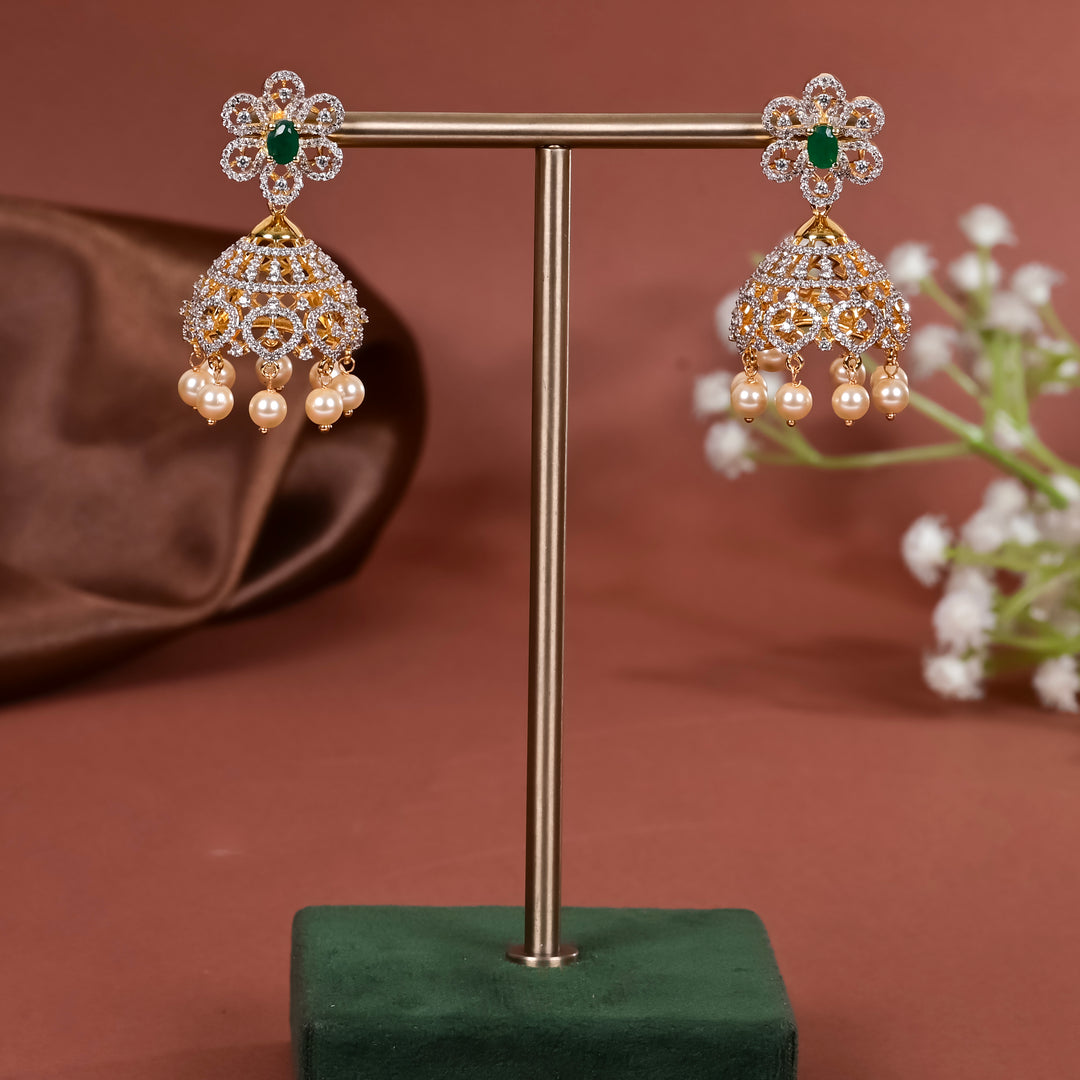 Hriday collection of 92.5 silver jhumka earrings with CZ stones, intricate  design for bridal and festive wear by Sri fine jewellery, Hyderabad.
(https://www.srifinejewellery.com)