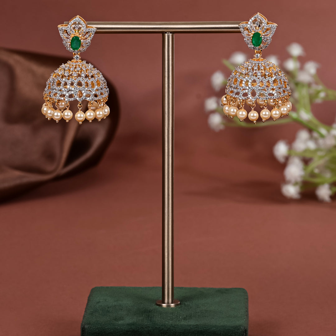 CZ Silver Jhumka Earrings