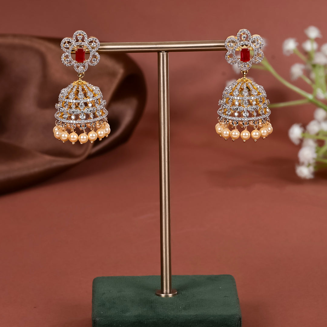 Hriday collection of 92.5 silver jhumka earrings with CZ stones, intricate  design for bridal and festive wear by Sri fine jewellery, Hyderabad.
(https://www.srifinejewellery.com)