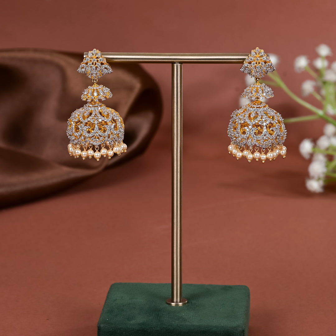 Hriday collection of 92.5 silver jhumka earrings with CZ stones, intricate  design for bridal and festive wear by Sri fine jewellery, Hyderabad.
(https://www.srifinejewellery.com)