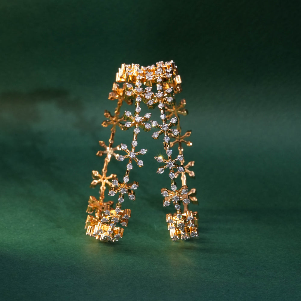 92.5 silver CZ bangles with floral motifs and gold-like finish by Sri Fine Jewellery, Hyderabad.
(https://www.srifinejewellery.com)