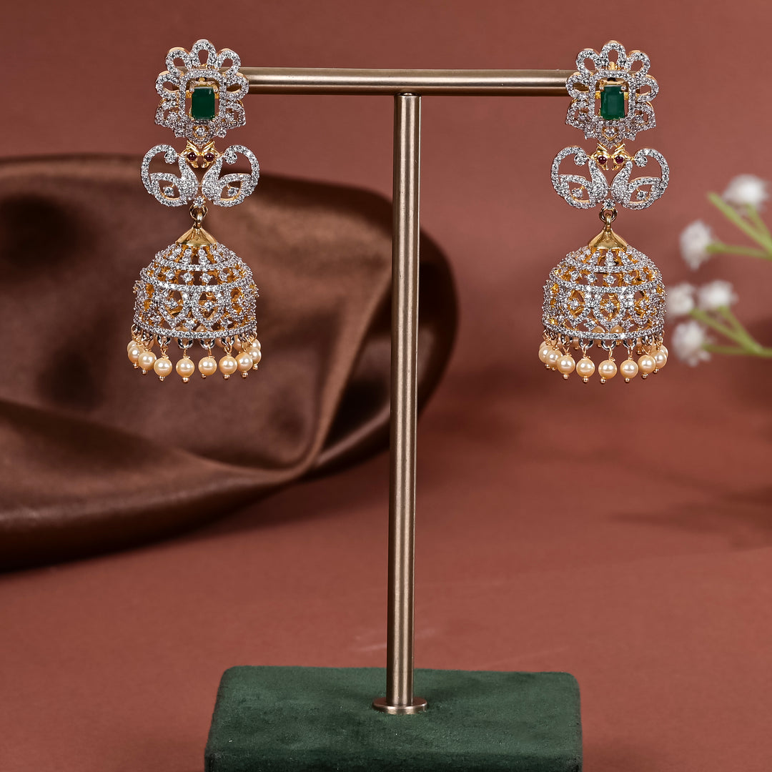Hriday collection of 92.5 silver jhumka earrings with CZ stones, intricate  design for bridal and festive wear by Sri fine jewellery, Hyderabad.
(https://www.srifinejewellery.com)