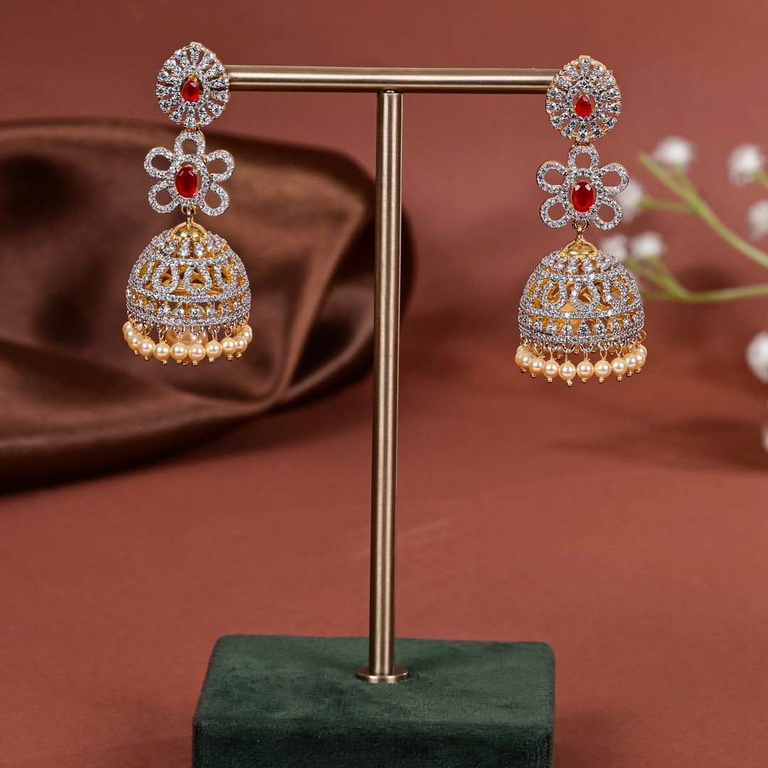 Hriday collection of 92.5 silver jhumka earrings with CZ stones, intricate  design for bridal and festive wear by Sri fine jewellery, Hyderabad.
(https://www.srifinejewellery.com)