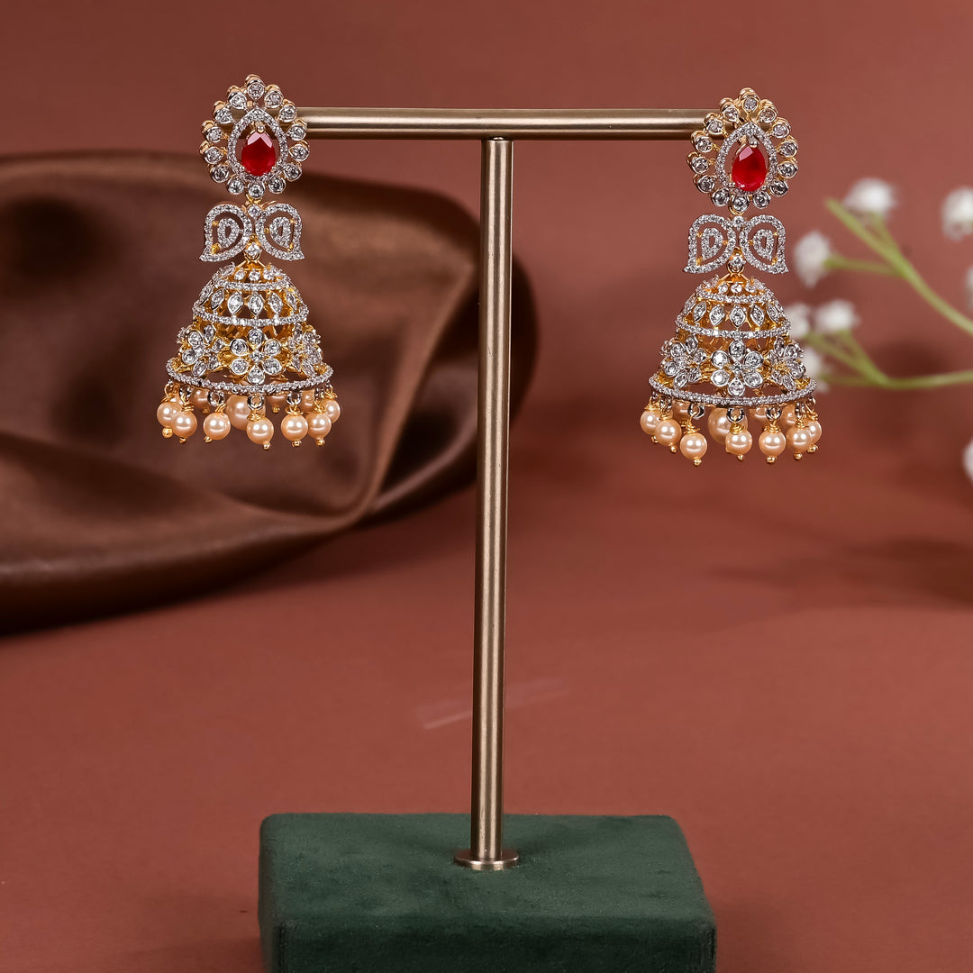 Hriday collection of 92.5 silver jhumka earrings with CZ stones, intricate  design for bridal and festive wear by Sri fine jewellery, Hyderabad.
(https://www.srifinejewellery.com)
