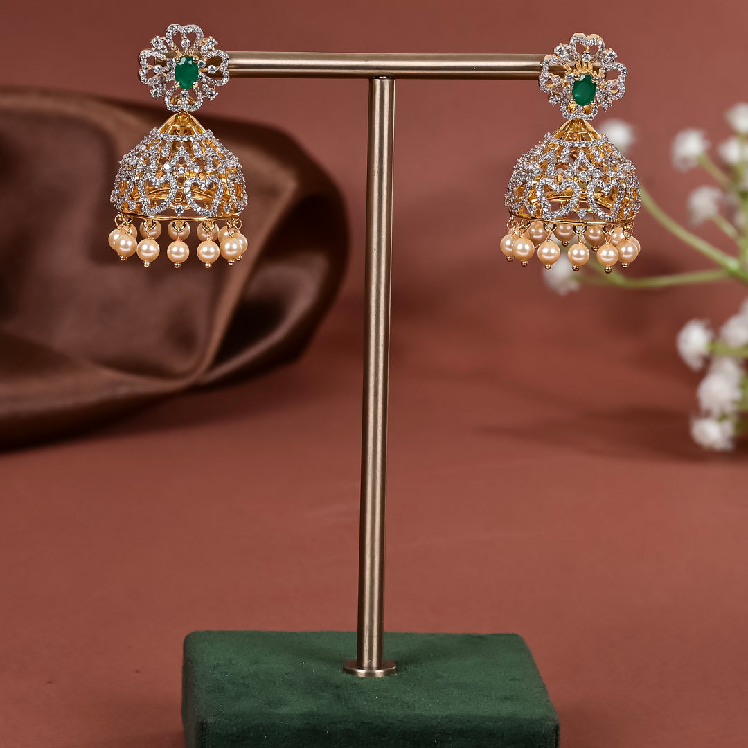 Hriday collection of 92.5 silver jhumka earrings with CZ stones, intricate  design for bridal and festive wear by Sri fine jewellery, Hyderabad.
(https://www.srifinejewellery.com)