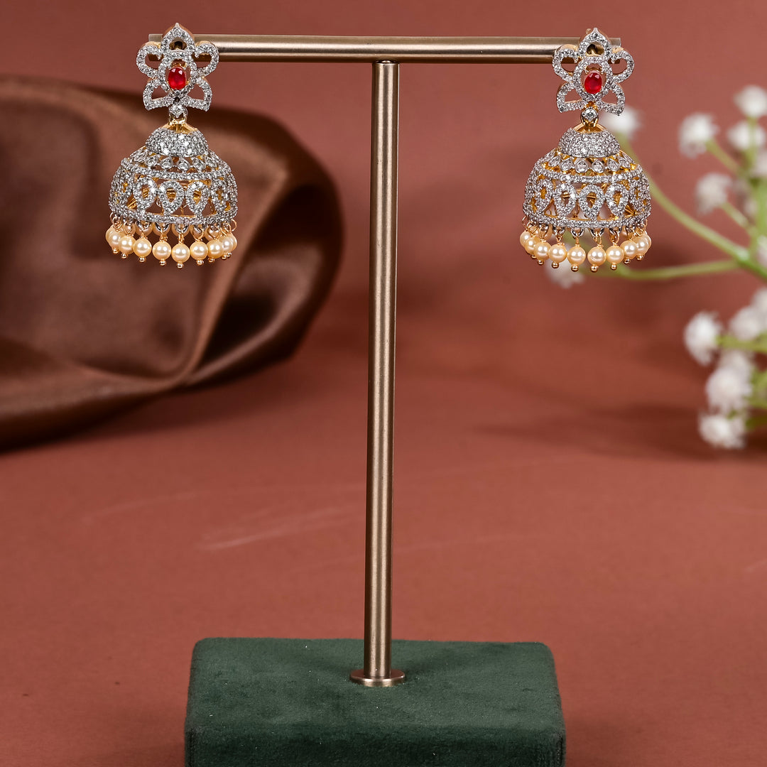 Hriday collection of 92.5 silver jhumka earrings with CZ stones, intricate  design for bridal and festive wear by Sri fine jewellery, Hyderabad.
(https://www.srifinejewellery.com)