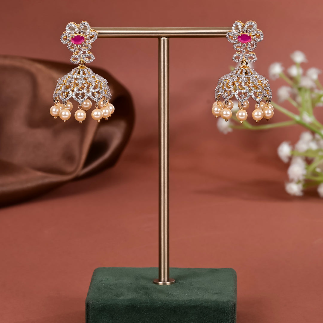 Hriday collection of 92.5 silver jhumka earrings with CZ stones, intricate  design for bridal and festive wear by Sri fine jewellery, Hyderabad.
(https://www.srifinejewellery.com)