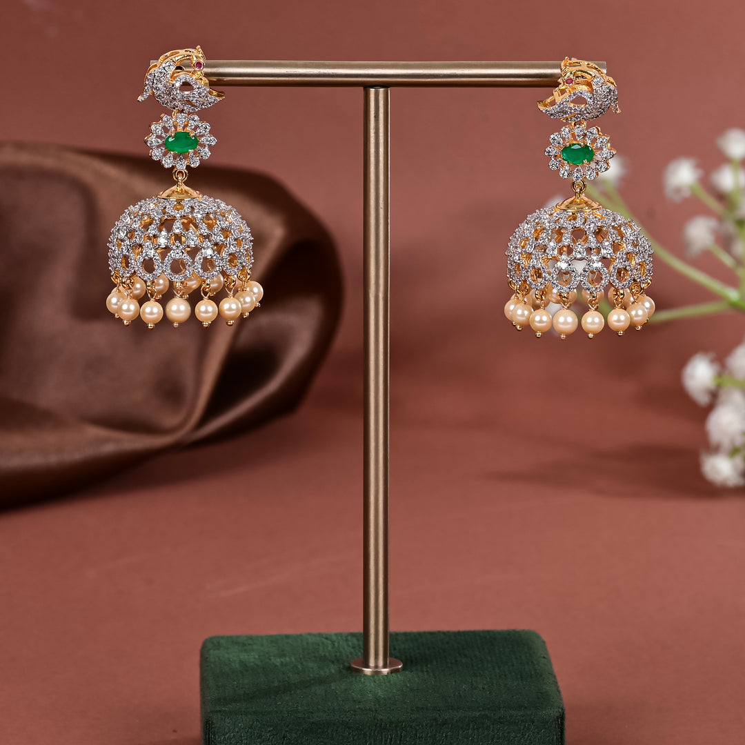 Hriday collection of 92.5 silver jhumka earrings with CZ stones, intricate  design for bridal and festive wear by Sri fine jewellery, Hyderabad.
(https://www.srifinejewellery.com)