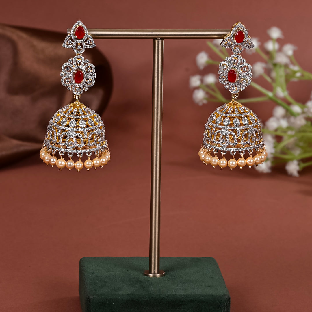Hriday collection of 92.5 silver jhumka earrings with CZ stones, intricate  design for bridal and festive wear by Sri fine jewellery, Hyderabad.
(https://www.srifinejewellery.com)