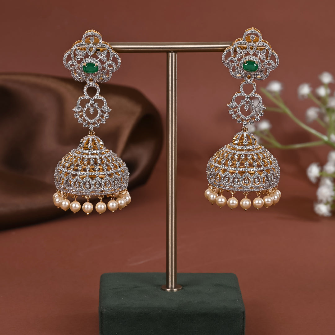 Hriday collection of 92.5 silver jhumka earrings with CZ stones, intricate  design for bridal and festive wear by Sri fine jewellery, Hyderabad.
(https://www.srifinejewellery.com)