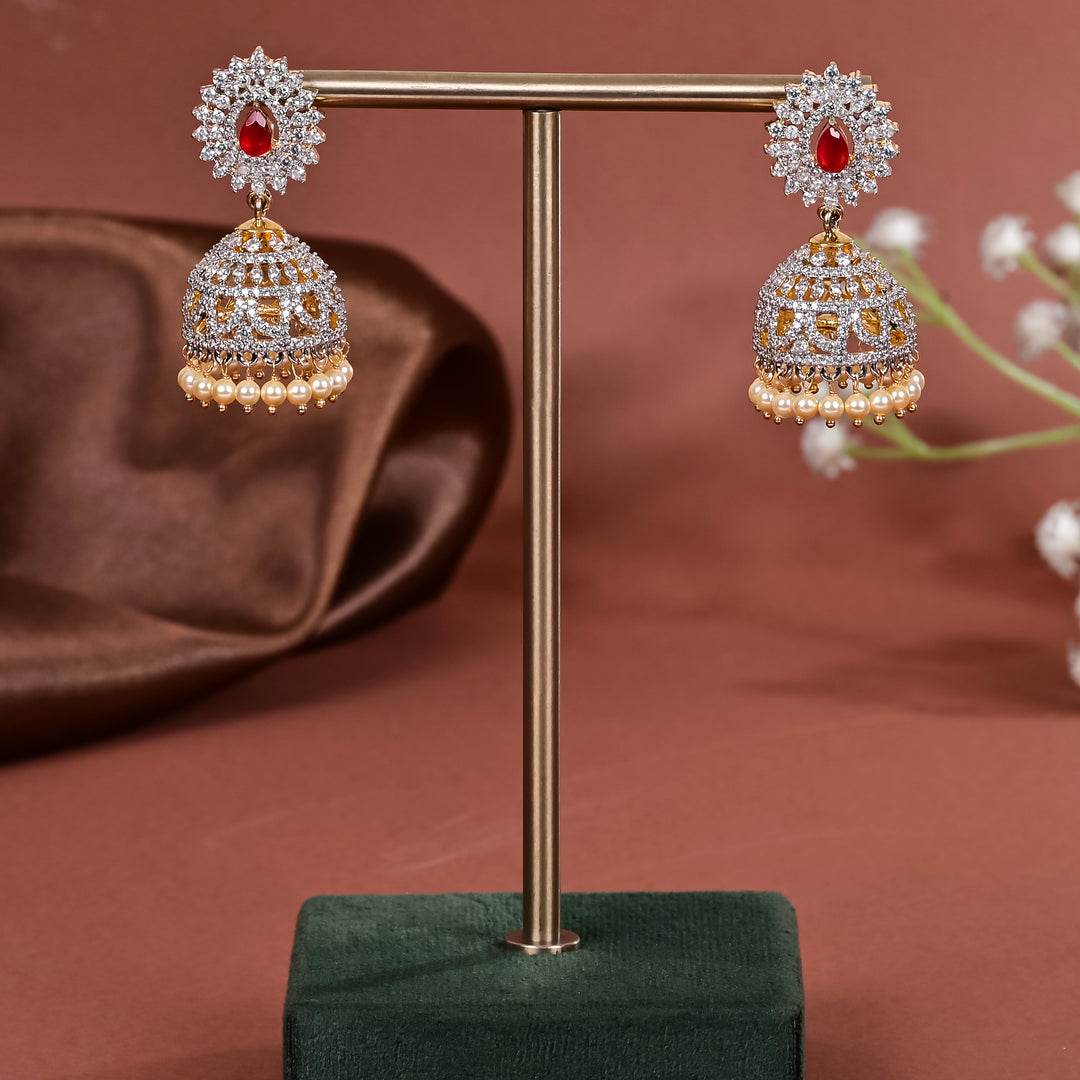 CZ Silver Jhumka Earrings