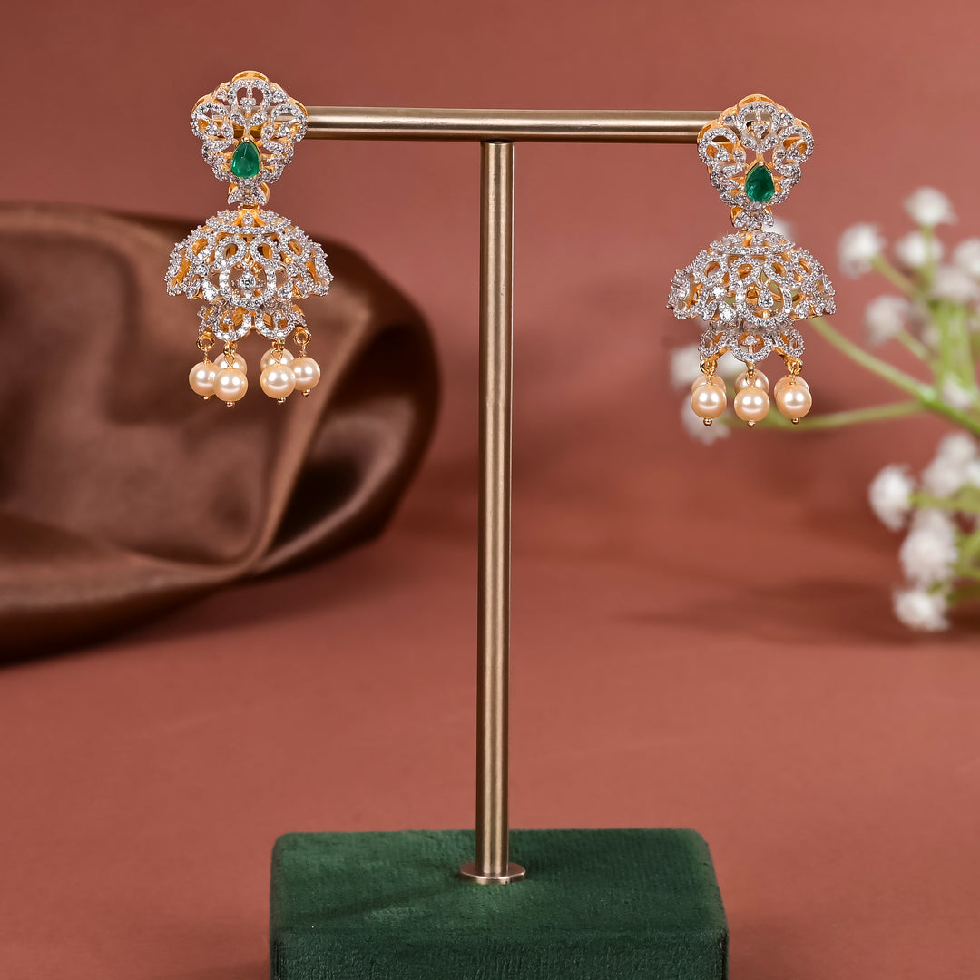Hriday collection of 92.5 silver jhumka earrings with CZ stones, intricate  design for bridal and festive wear by Sri fine jewellery, Hyderabad.
(https://www.srifinejewellery.com)