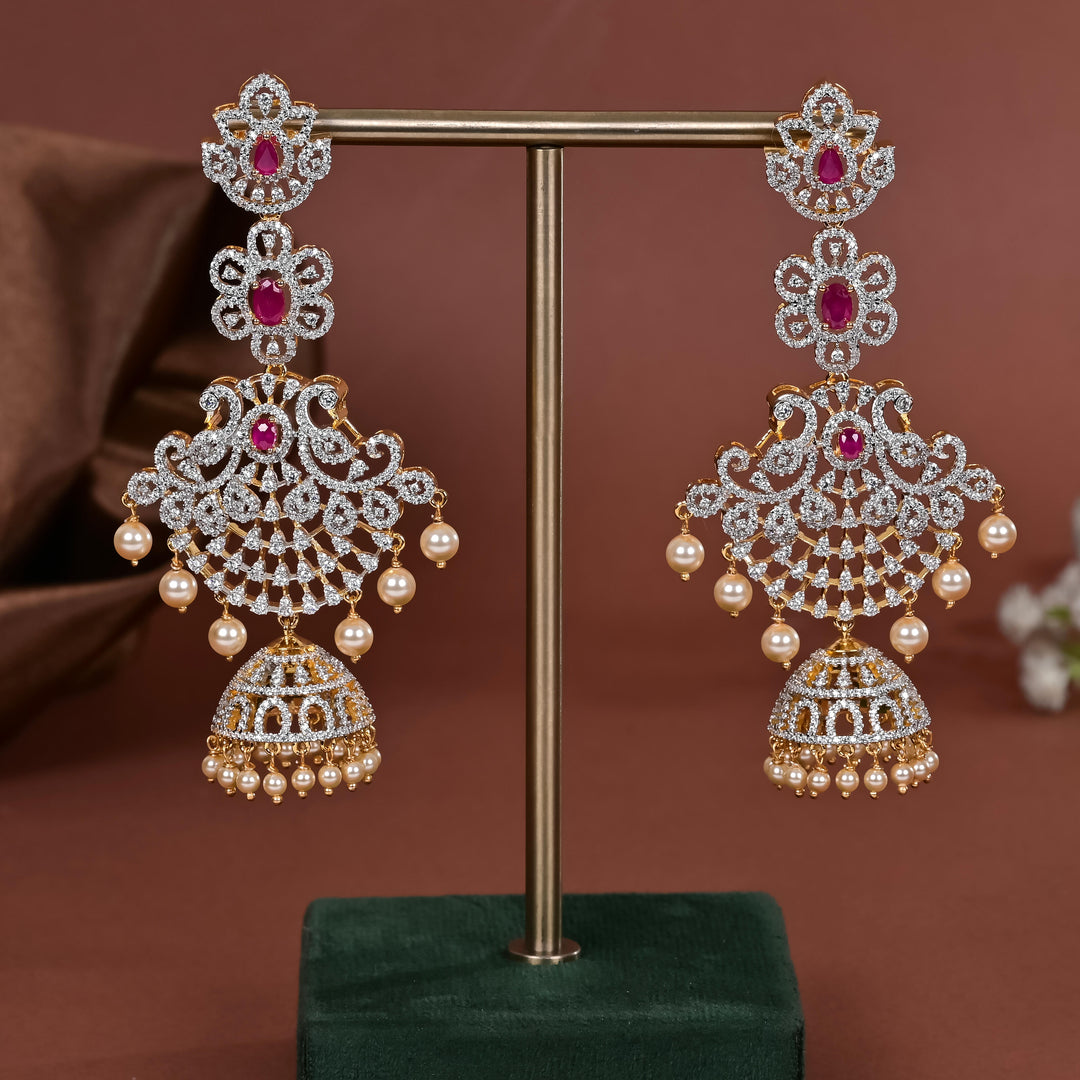 Hriday collection of 92.5 silver earrings with CZ stones, intricate  design for bridal and festive wear by Sri fine jewellery, Hyderabad.
(https://www.srifinejewellery.com)