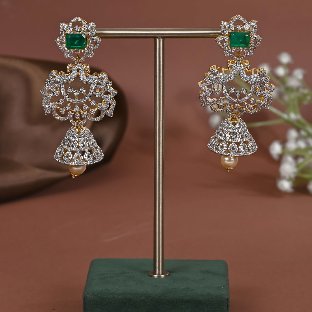 Hriday collection of 92.5 silver jhumka earrings with CZ stones, intricate  design for bridal and festive wear by Sri fine jewellery, Hyderabad.
(https://www.srifinejewellery.com)