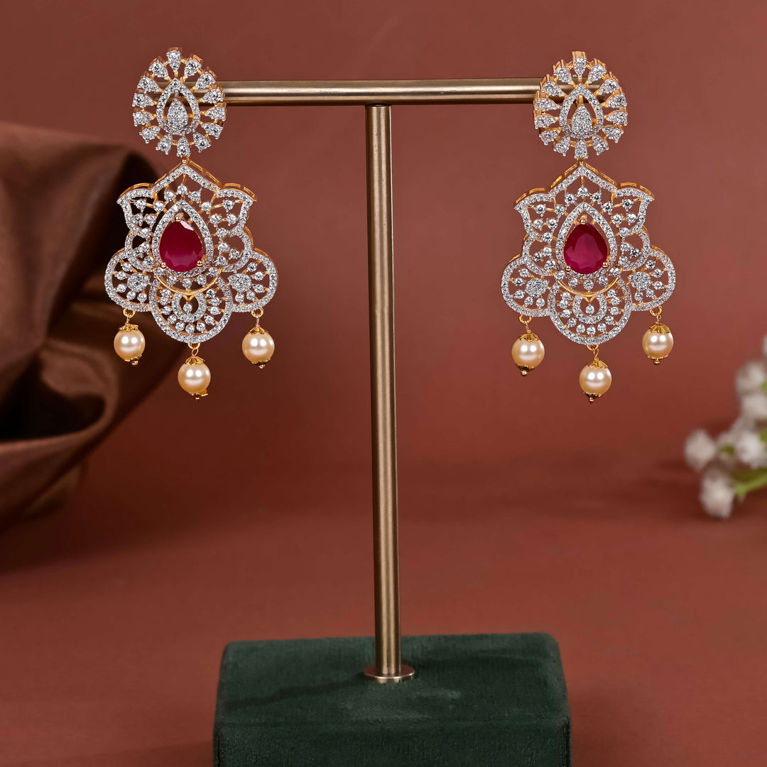 Hriday collection of 92.5 silver earrings with CZ stones, intricate  design for bridal and festive wear by Sri fine jewellery, Hyderabad.
(https://www.srifinejewellery.com)