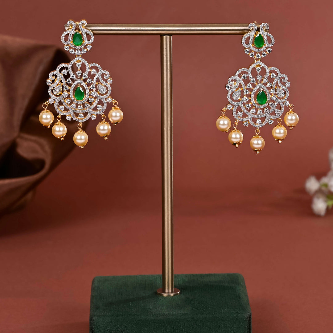 Hriday collection of 92.5 silver earrings with CZ stones, intricate  design for bridal and festive wear by Sri fine jewellery, Hyderabad.
(https://www.srifinejewellery.com)
