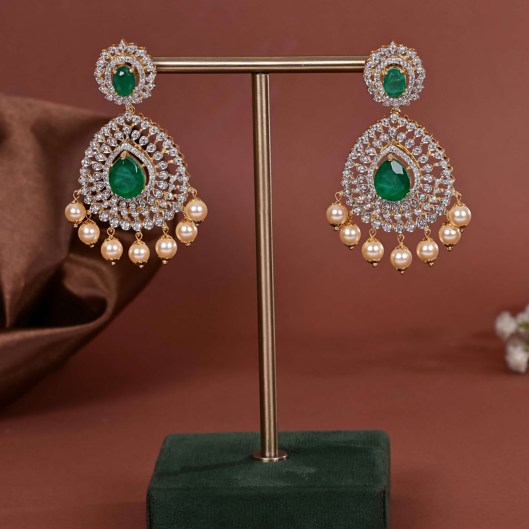 Hriday collection of 92.5 silver earrings with CZ stones, intricate  design for bridal and festive wear by Sri fine jewellery, Hyderabad.
(https://www.srifinejewellery.com)