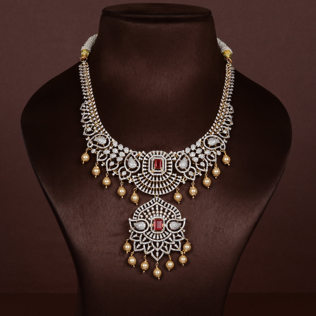 Hriday collection of 92.5 silver short necklace with CZ stones, intricate  design for bridal and festive wear by Sri fine jewellery, Hyderabad.
(https://www.srifinejewellery.com)