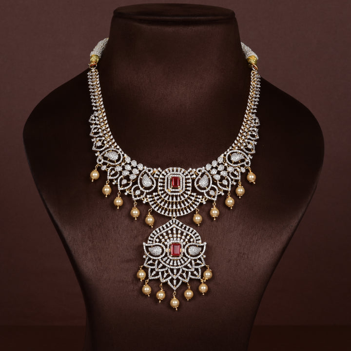 Hriday collection of 92.5 silver short necklace with CZ stones, intricate  design for bridal and festive wear by Sri fine jewellery, Hyderabad.
(https://www.srifinejewellery.com)