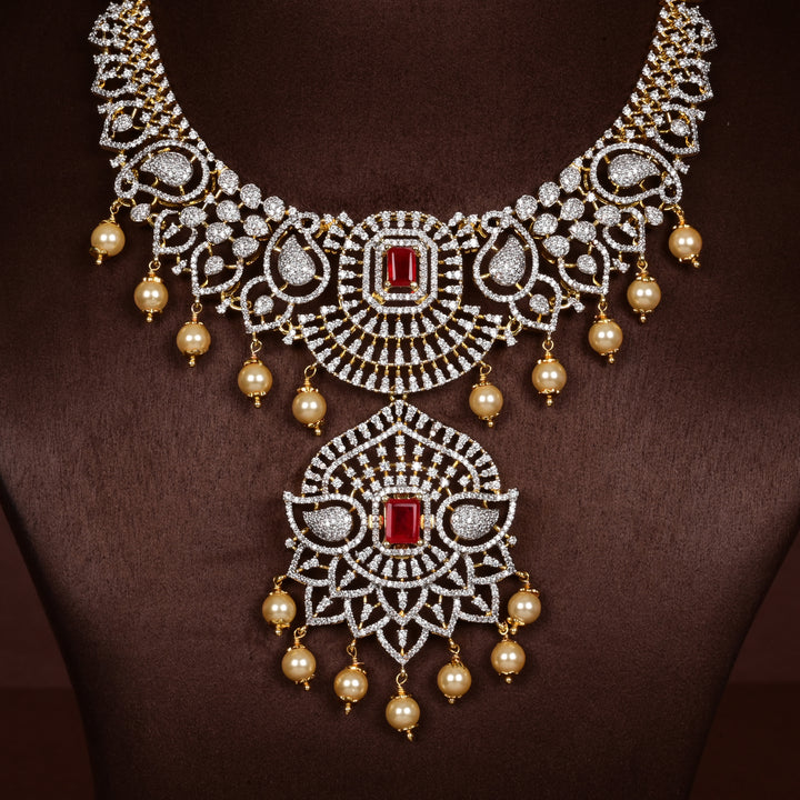 Hriday collection of 92.5 silver short necklace with CZ stones, intricate  design for bridal and festive wear by Sri fine jewellery, Hyderabad.
(https://www.srifinejewellery.com)