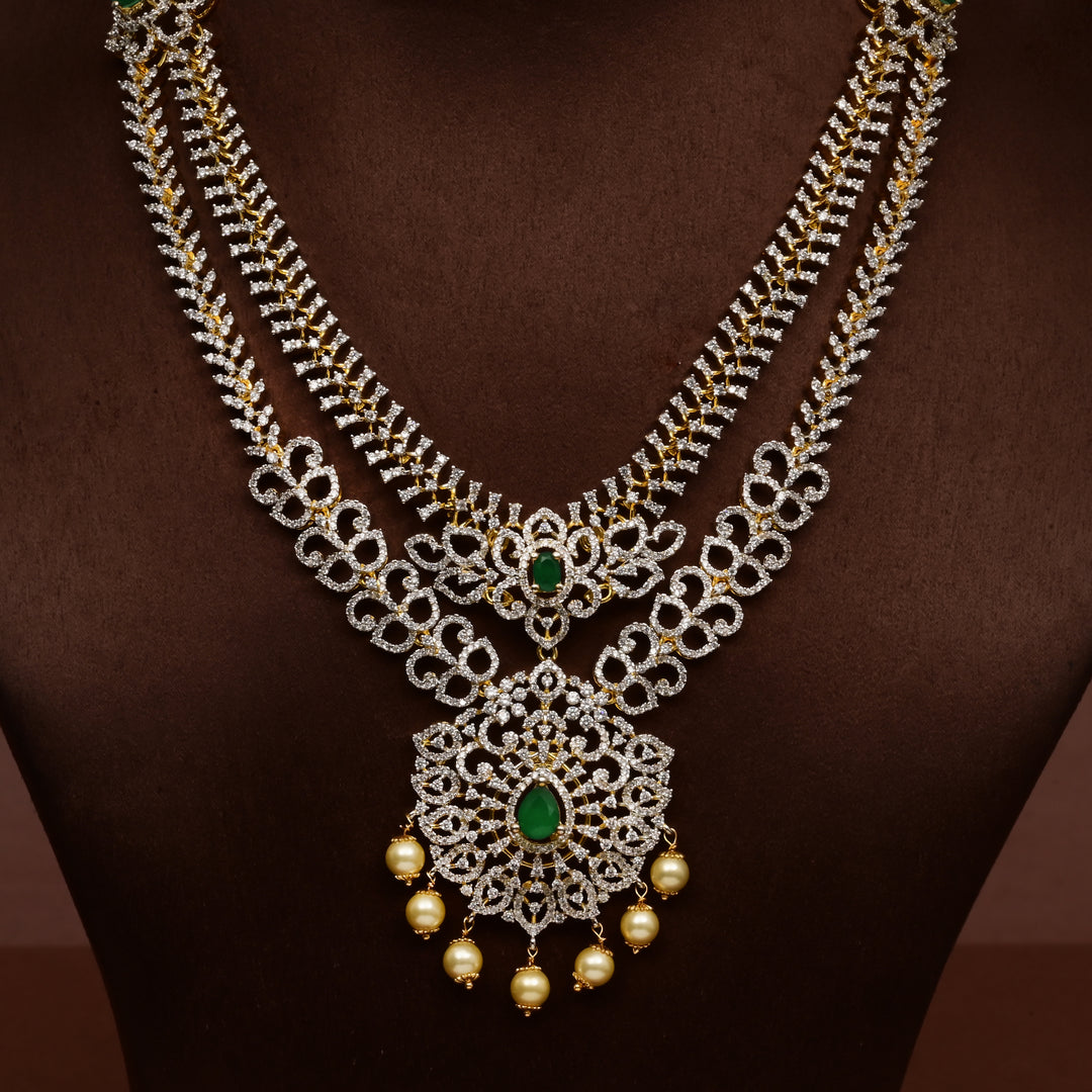 Hriday collection of 92.5 silver short necklace with CZ stones, intricate  design for bridal and festive wear by Sri fine jewellery, Hyderabad.
(https://www.srifinejewellery.com)